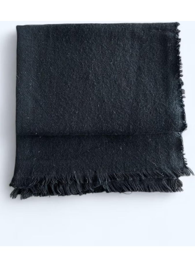 Bahels شال أسود سادة مبطن مستورد - Image 3